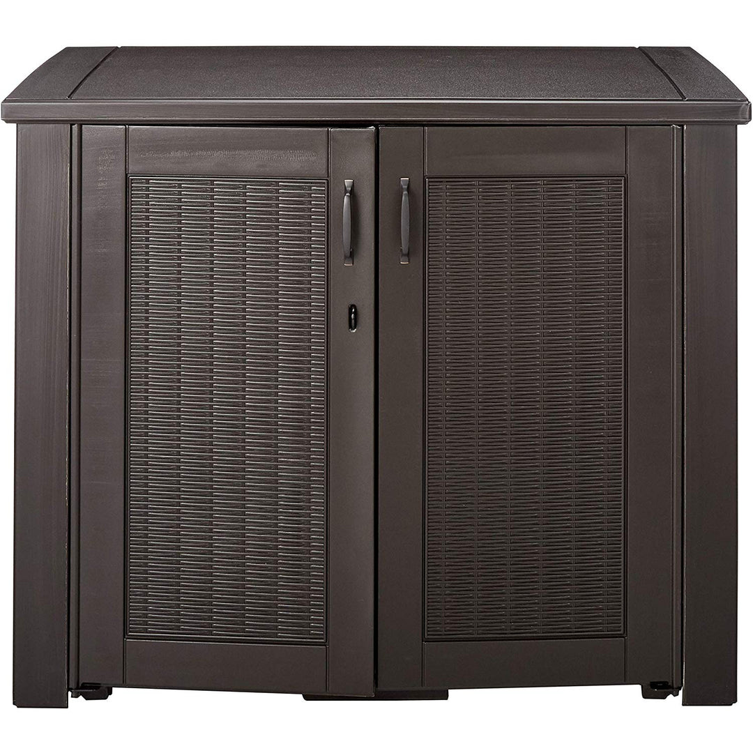 Rubbermaid Weather Resistant Resin Chic Outdoor Patio Storage Cabinet, Black Oak - VMInnovations