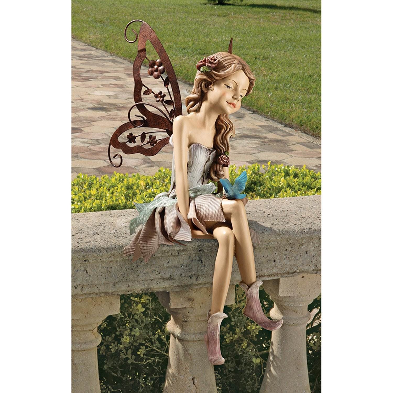 Design Toscano Fannie The Fairy Sitting Home Garden Yard Statue (Open Box) - VMInnovations