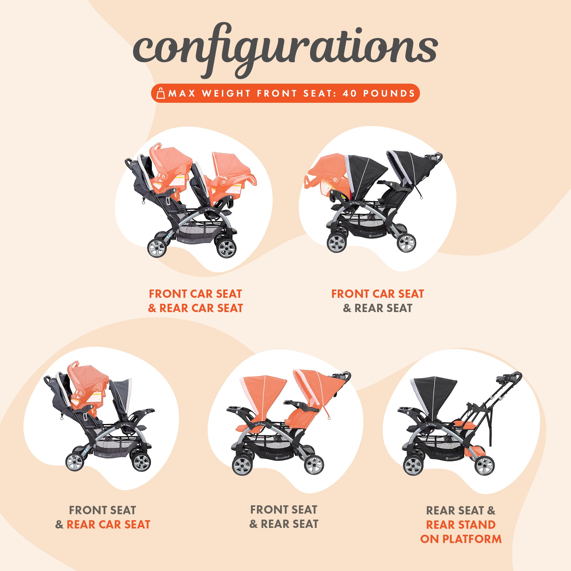Baby Trend Sit N Stand Baby Double Stroller and 2 Infant Car Seat Combo, Stormy - VMInnovations