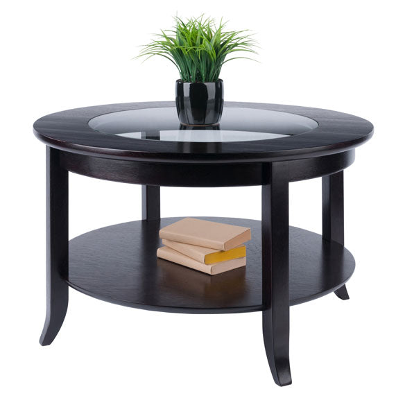 Winsome Genoa Coffee Table with Inset Clear Glass Top, Espresso Brown (Open Box)