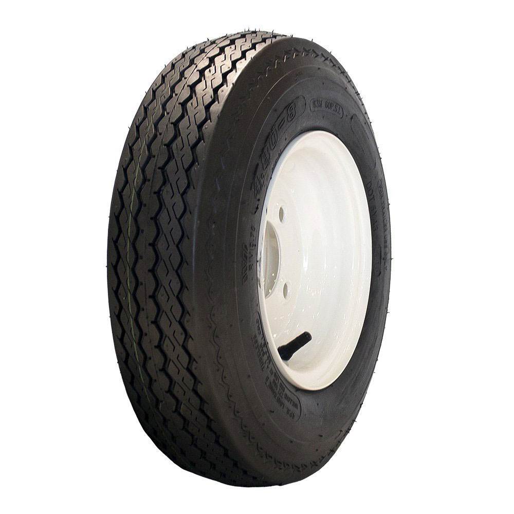 MARASTAR 4.80/8" Bias Trailer Tire Mounted on White Solid 4 Lug Wheel (Open Box)