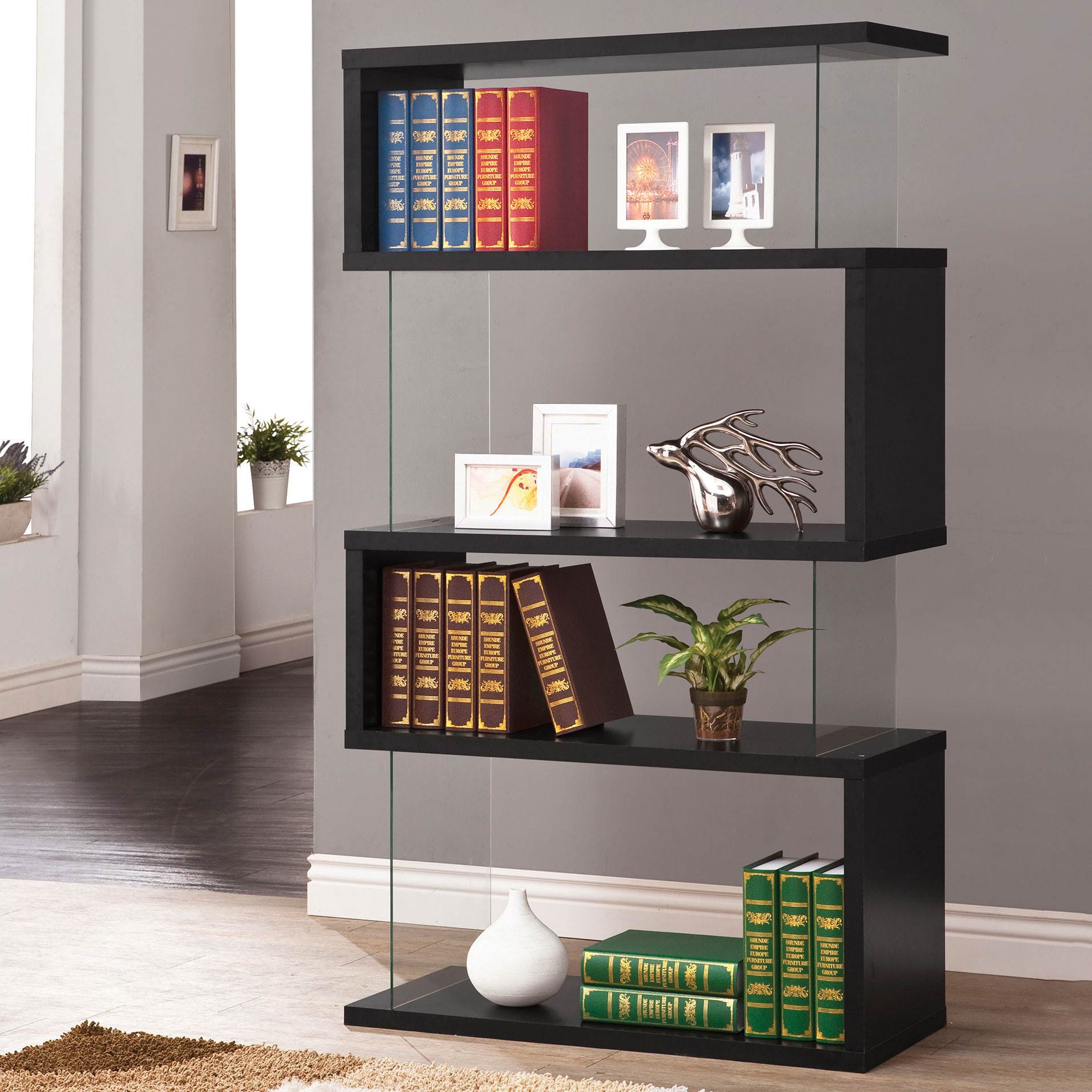 Coaster Home Furniture Asymmetrical Snaking Home Living Room Bookshelf, Black (Refurbished)