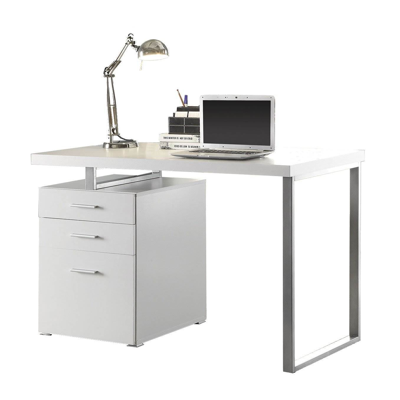Coaster Home Home Office File Drawer Writing Desk, White and Silver (Damaged)