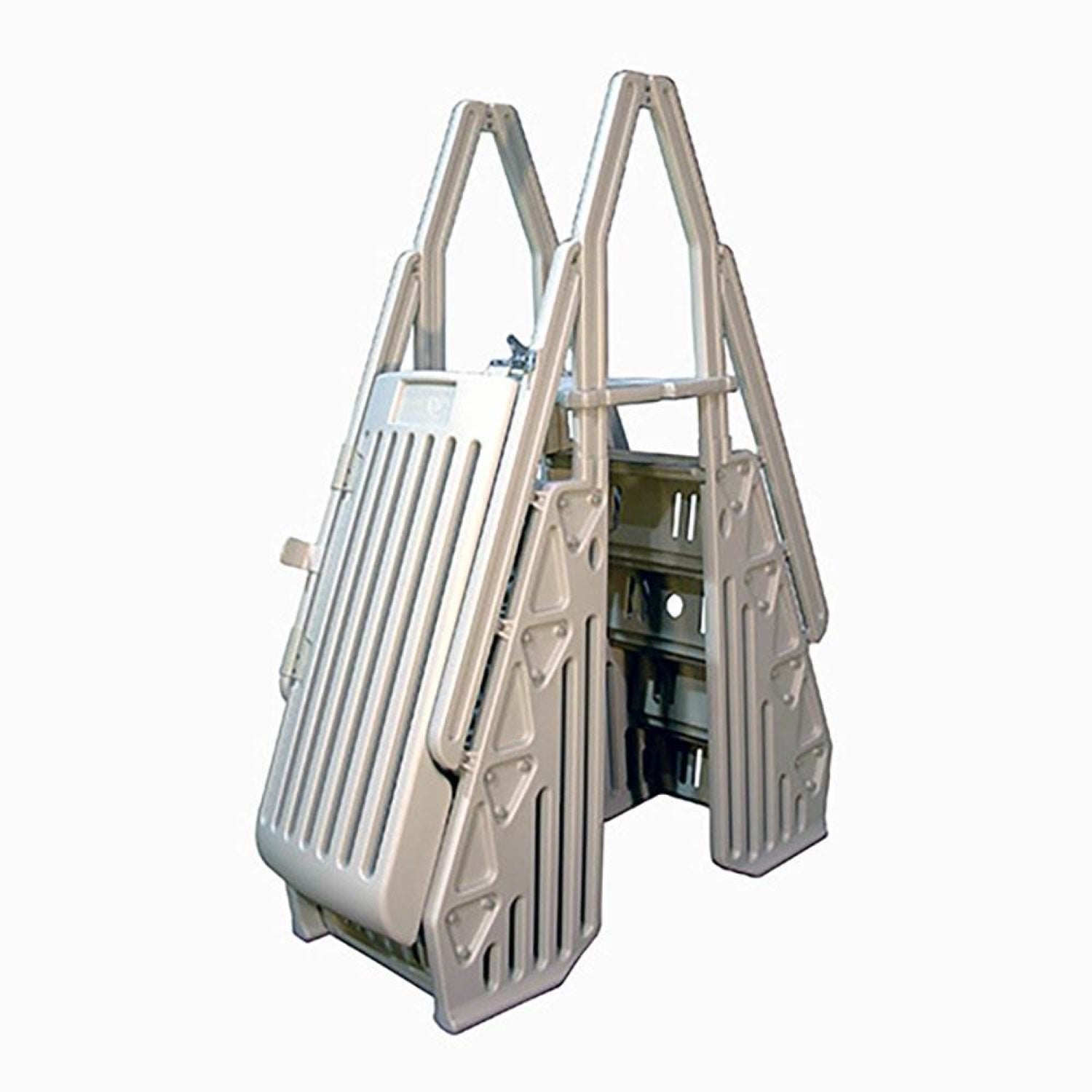 Vinyl Works AF Adjustable 24 Inch Gated Entry Above Ground Pool Ladder, Taupe - VMInnovations