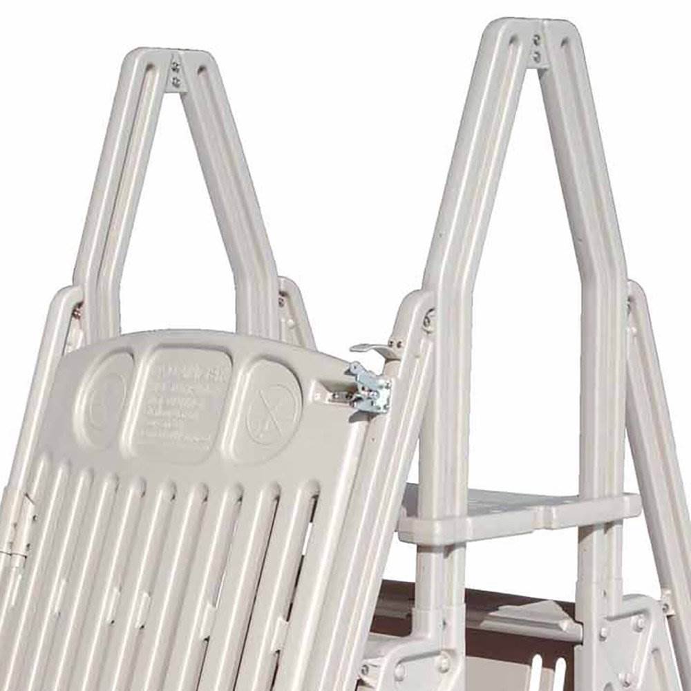 Vinyl Works GE Deluxe Adjustable A Frame Above Ground Pool Ladder w/ Gate, Taupe - VMInnovations