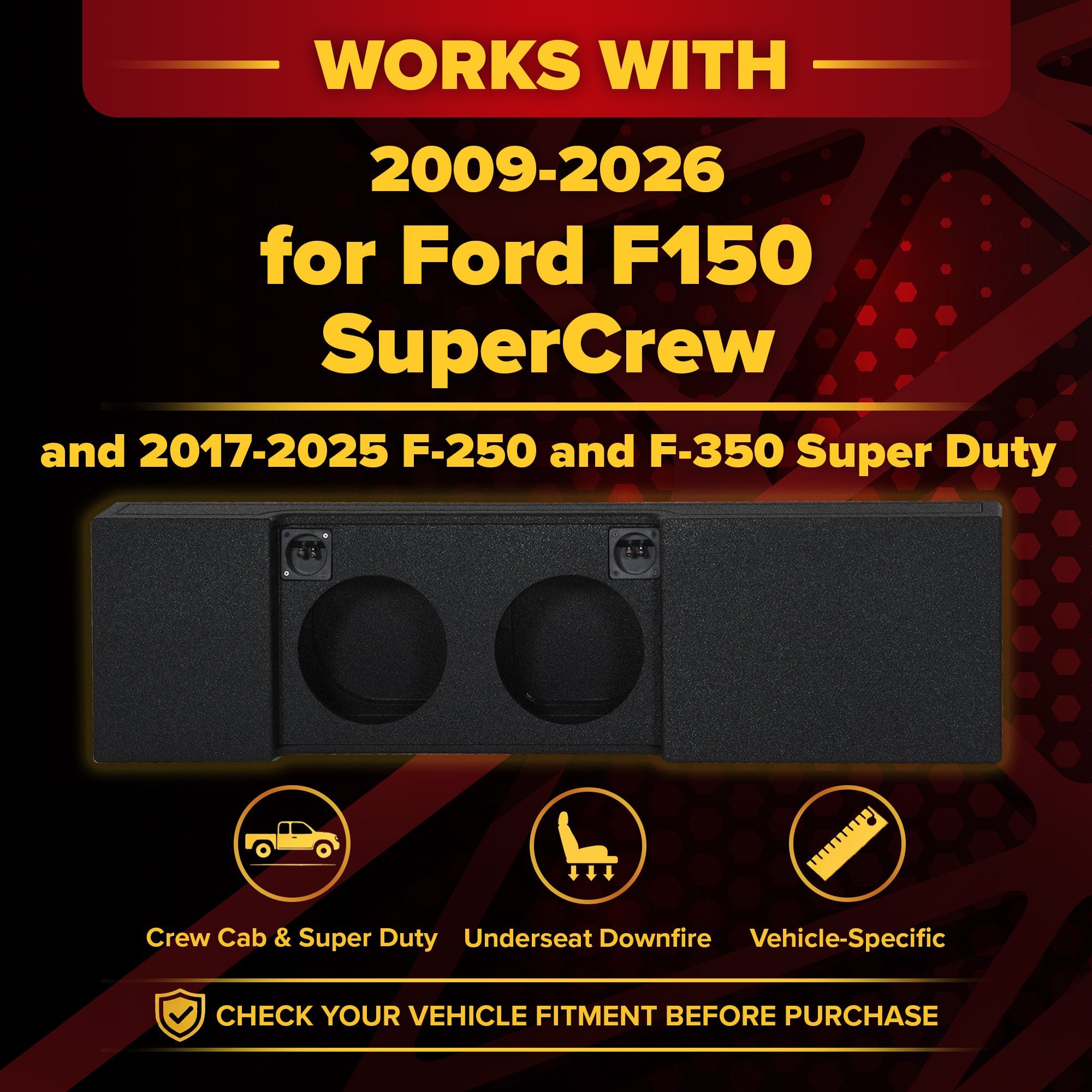 QPower Dual 10" Sub Box - Ford F150 SuperCrew 09-25, F250/F350 Super Duty 17-25 - VMInnovations