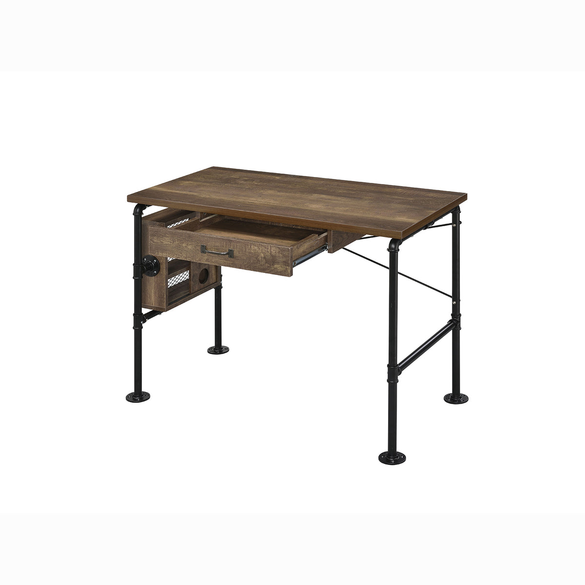 ACME Furniture 92595 Endang Industrial Metal Writing Desk with Drawer, Oak/Black