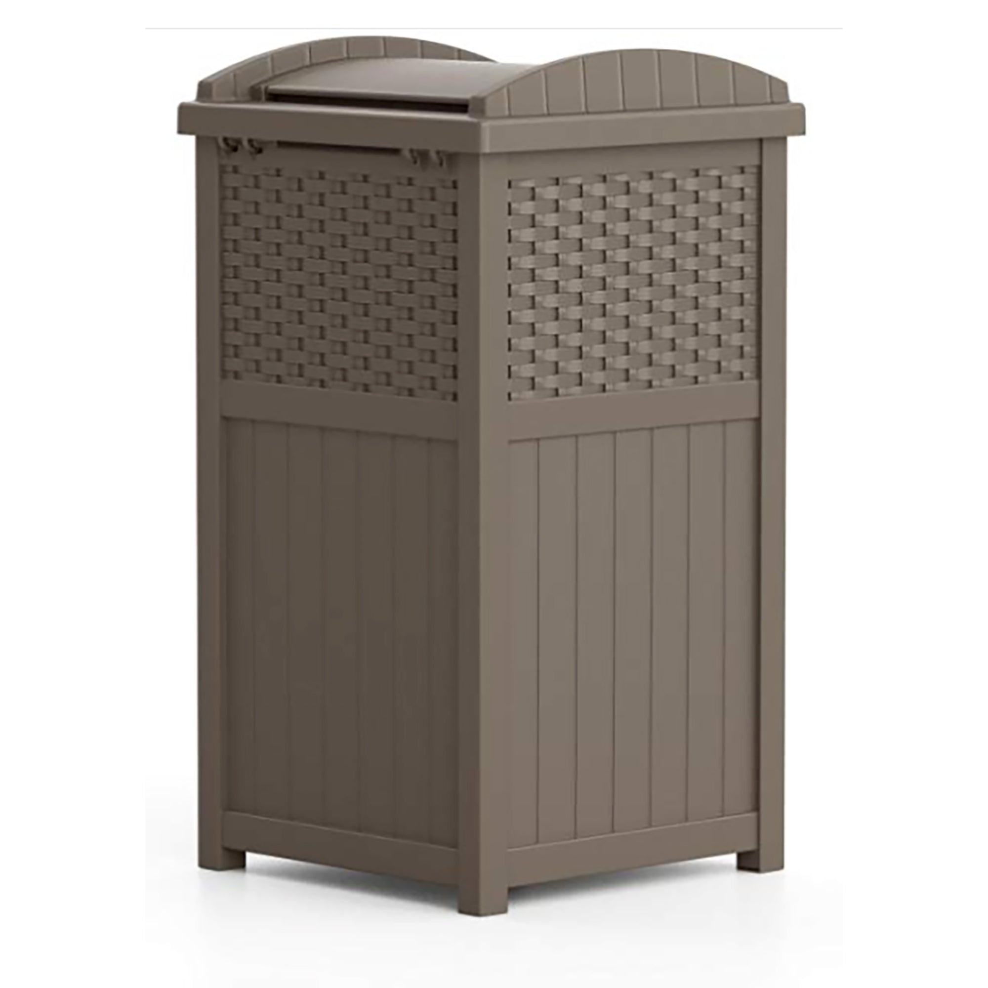 Suncast Wicker Resin Hideaway Trash Can with Latching Lid, Dark Taupe (Used)