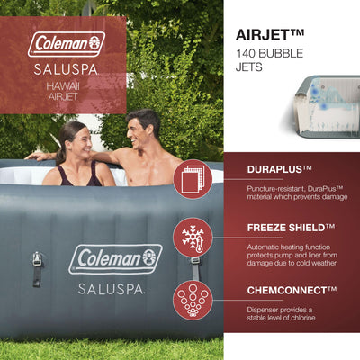 Coleman SaluSpa 4 Person Portable Inflatable AirJet Spa Hot Tub,Grey (Open Box)