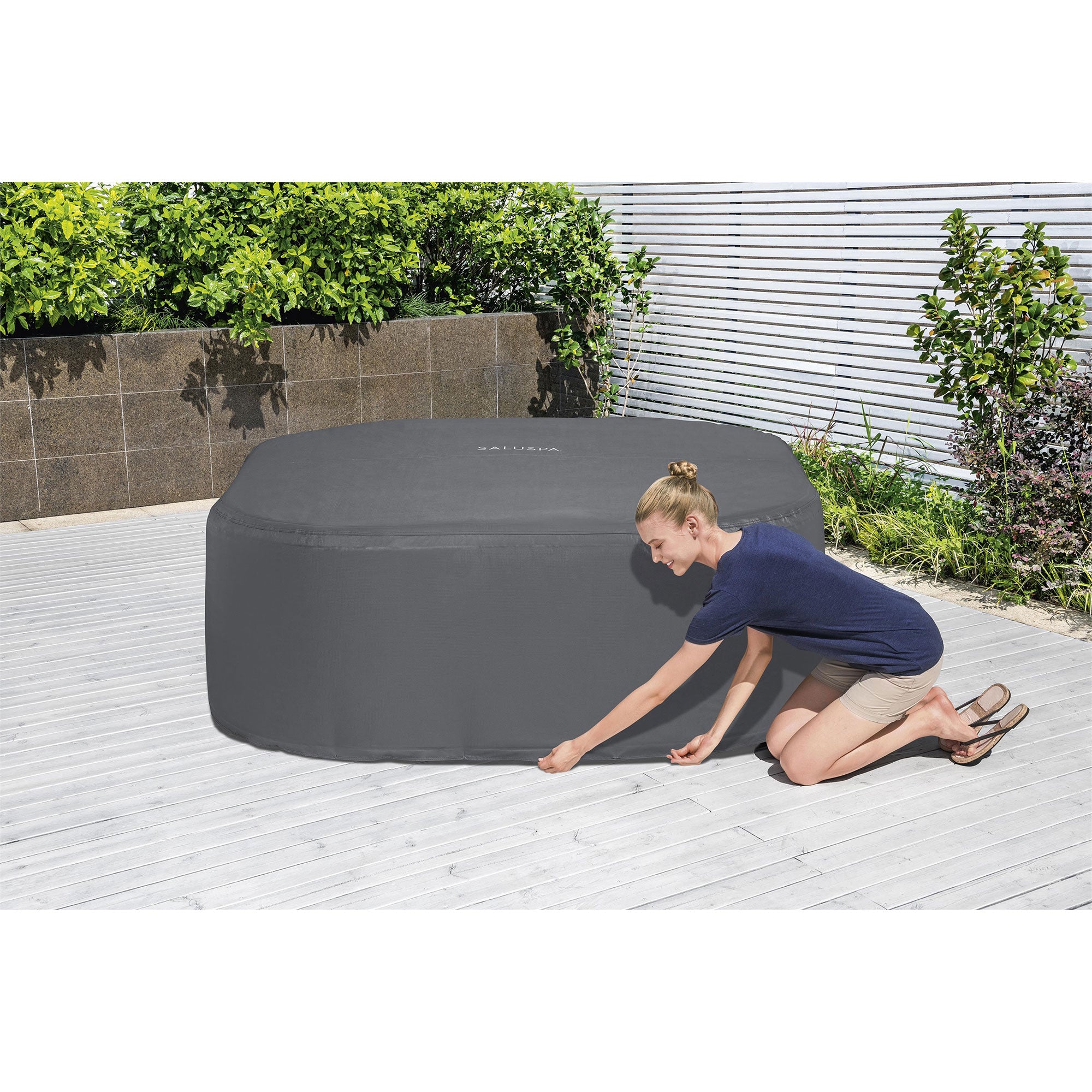 Coleman SaluSpa AirJet 6 Person Inflatable Square Hot Tub with 114 Jets, Gray