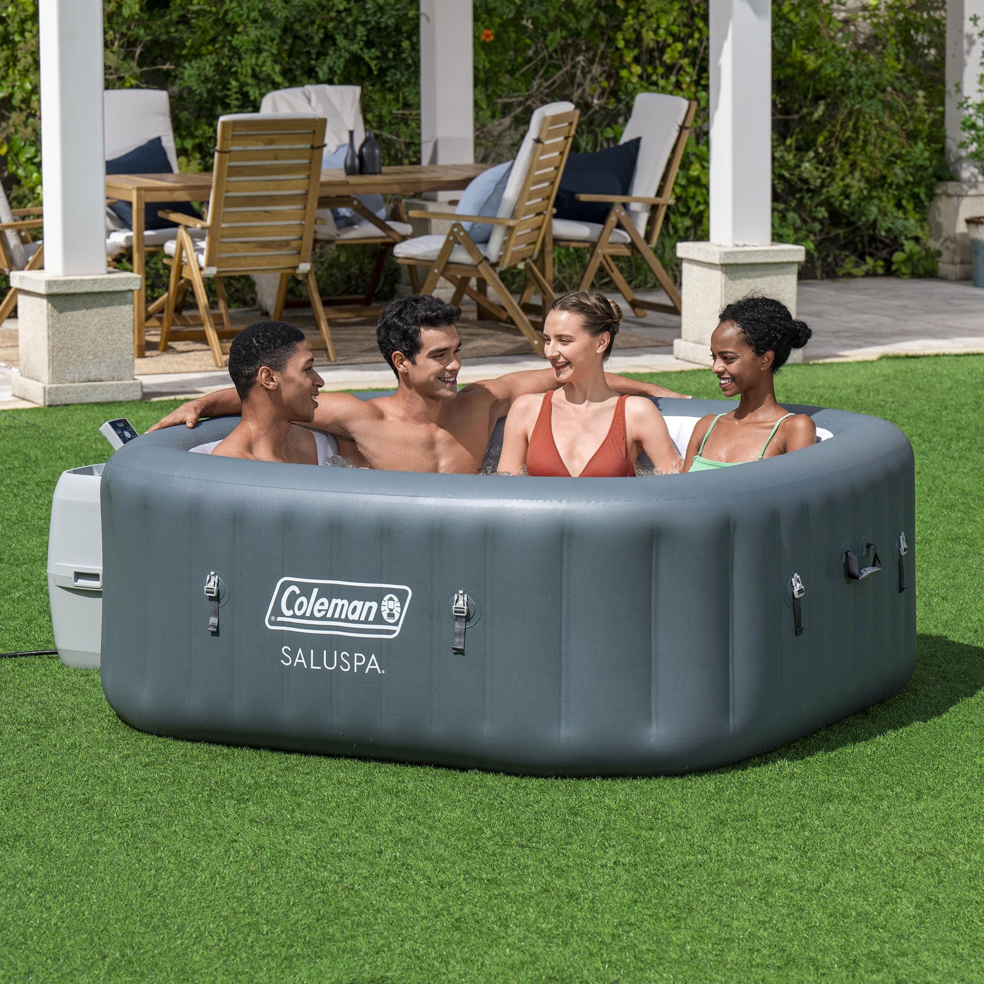 Coleman SaluSpa 4 Person Inflatable Outdoor AirJet Spa Hot Tub, Gray (Used) - VMInnovations