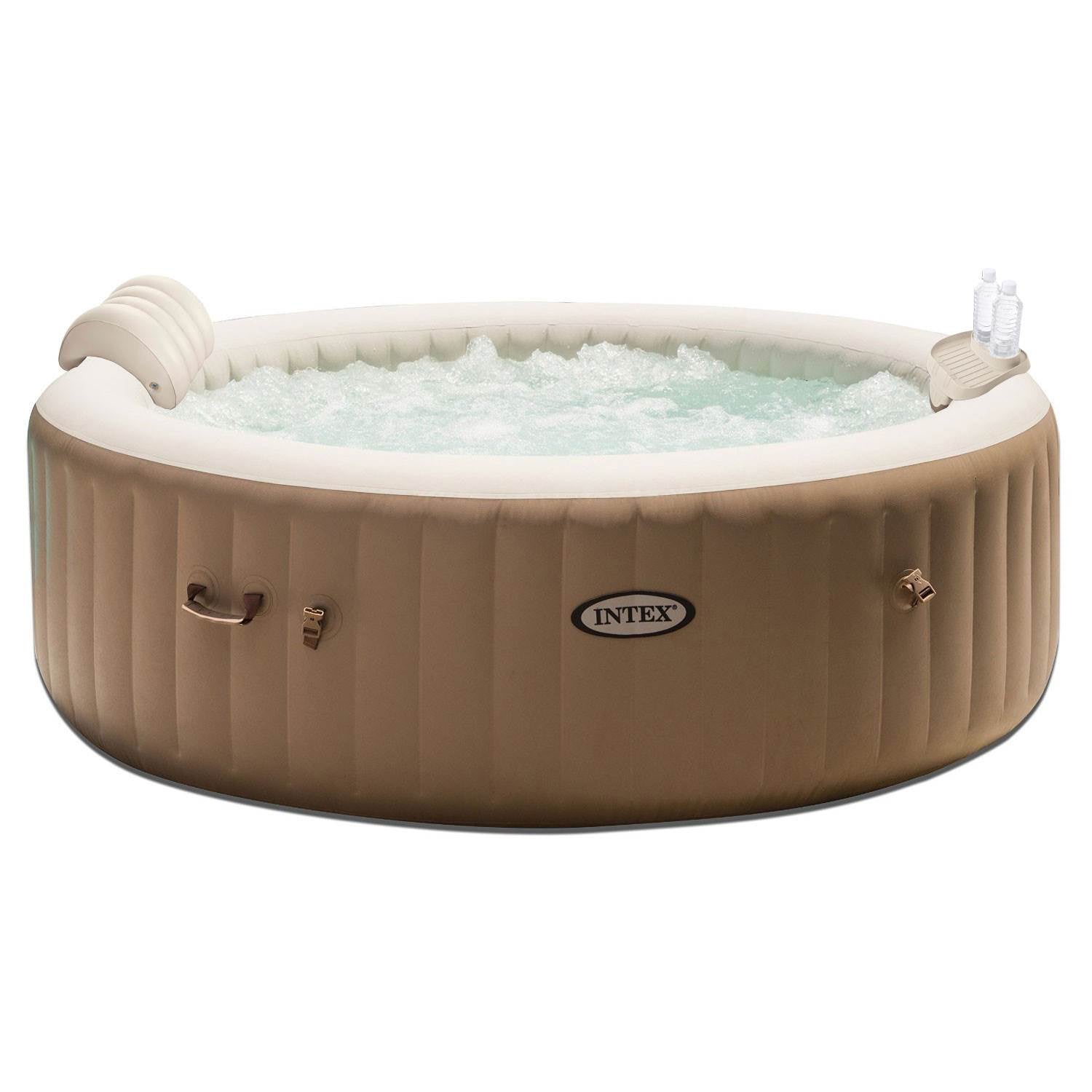 Intex PureSpa 4 Person Inflatable Bubble Jet Spa Hot Tub Set w/ Tray & Headrest
