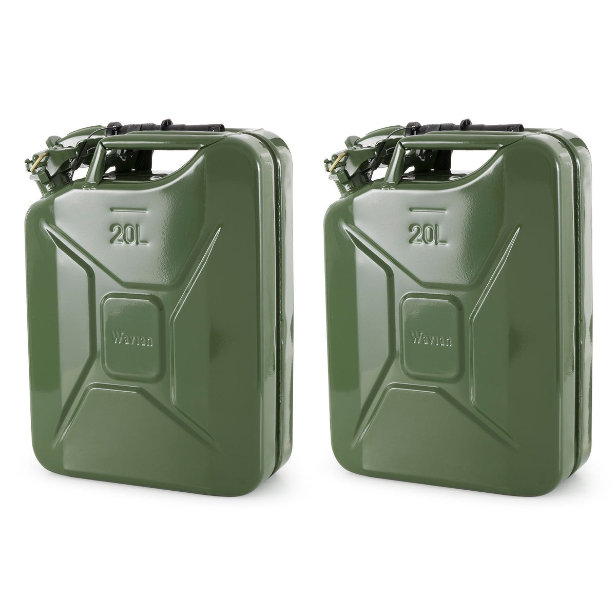 2) Wavian 3008 5.3 Gallon 20 Liter Authentic CARB Fuel Jerry Can w/ Spout, Green