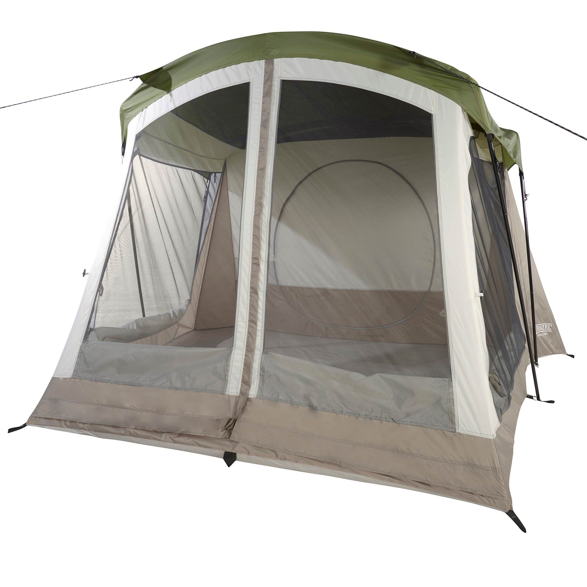 Insta-Bed Klondike 8 Person Camping Tent with Queen Air Mattress and Bedding Set