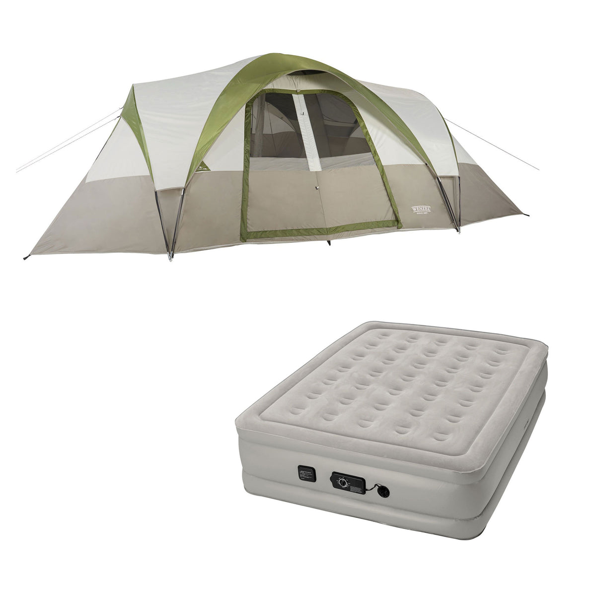 Wenzel Mammoth 16-Person Dome Camping Tent w/ Insta-Bed Queen Mattress with Pump