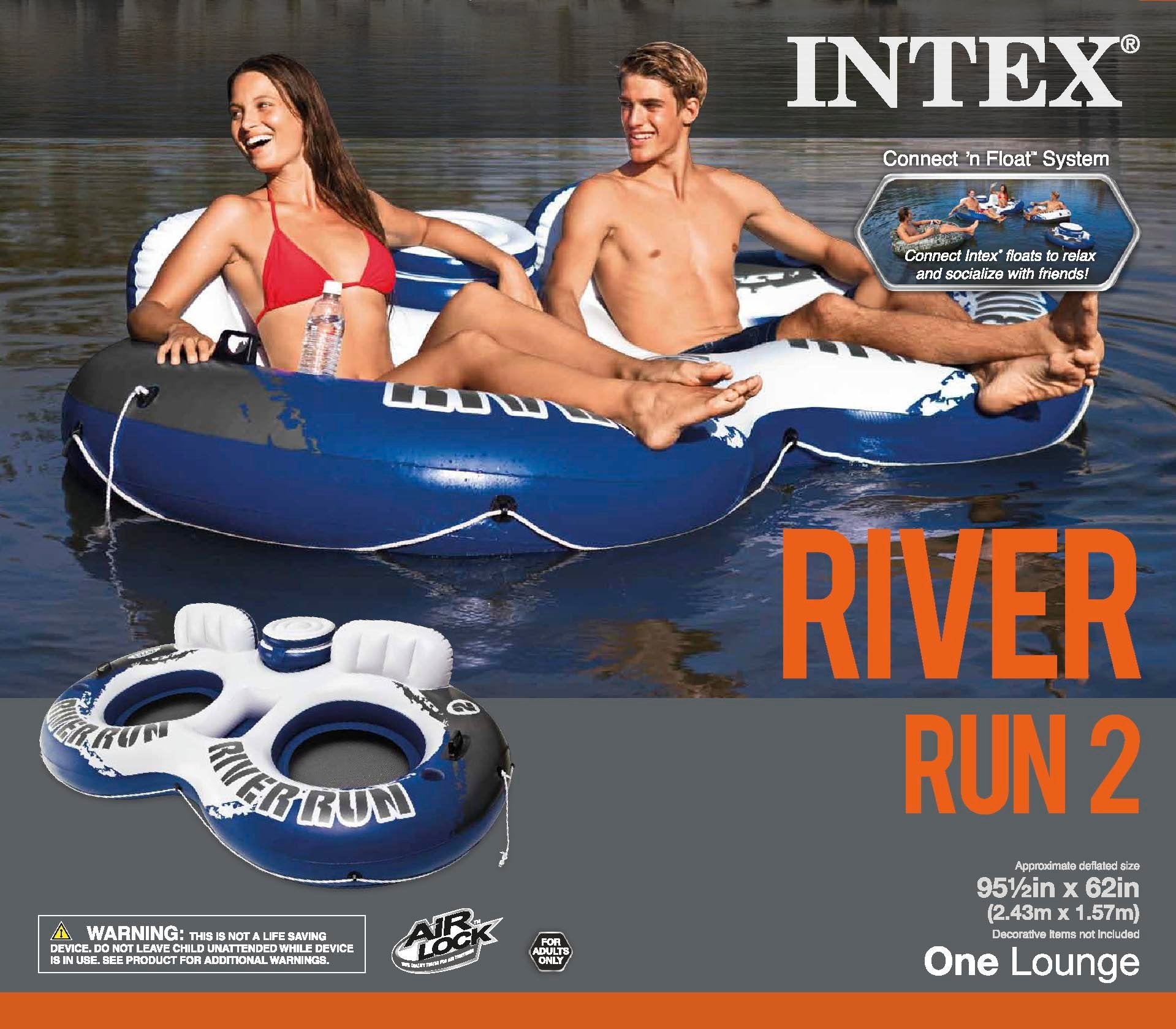 Intex 72 Can Beverage Cooler Float & 2 Person Tube Float & 1 Person Tube