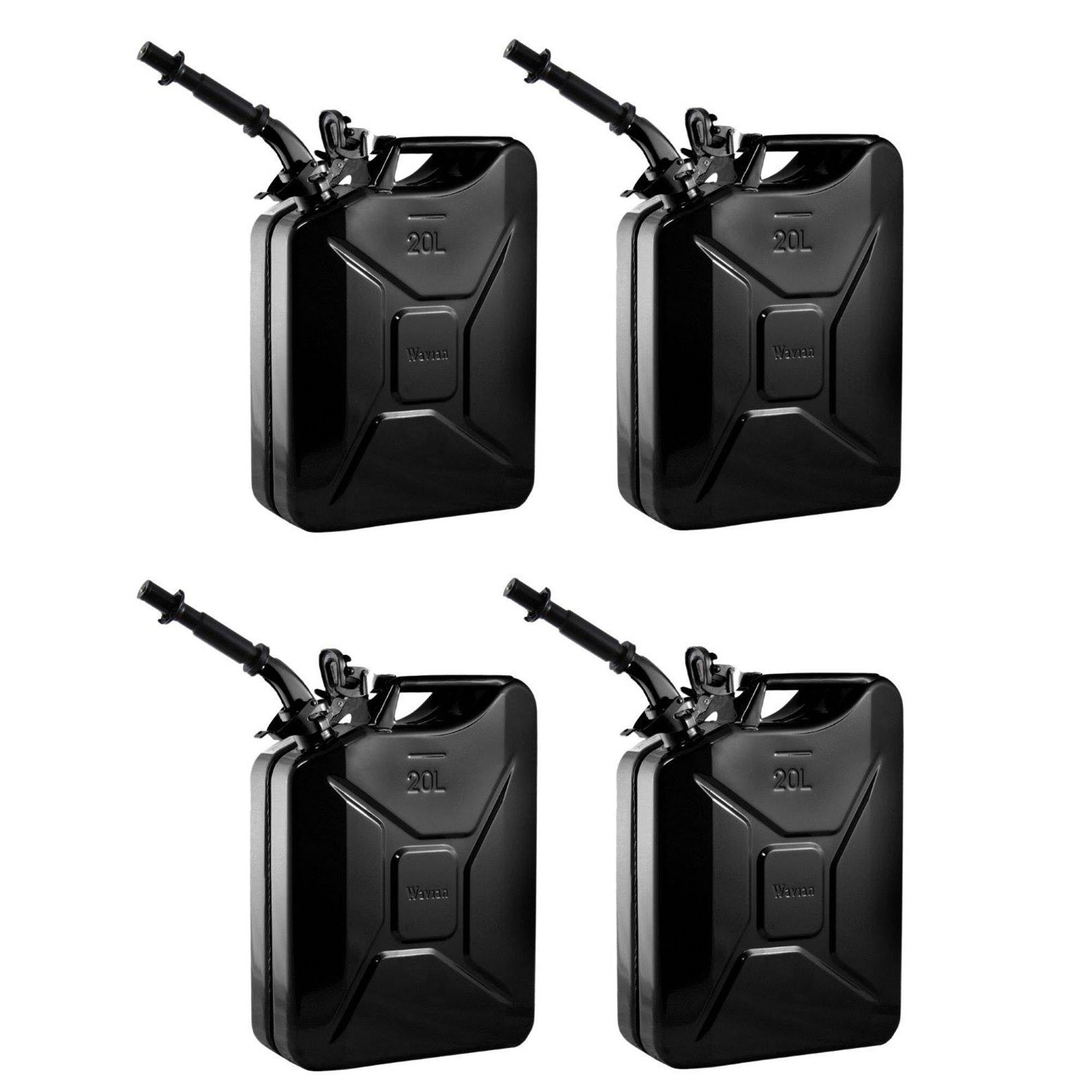 4) Wavian 3010 5.3 Gallon 20L Authentic CARB Fuel Jerry Cans w/ Spout, Black