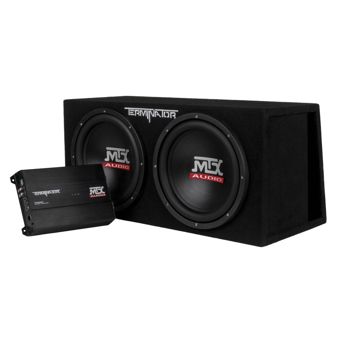 MTX 12" Subwoofer Enclosure and Amplifier with QPower Super Flex Wiring Amp Kit