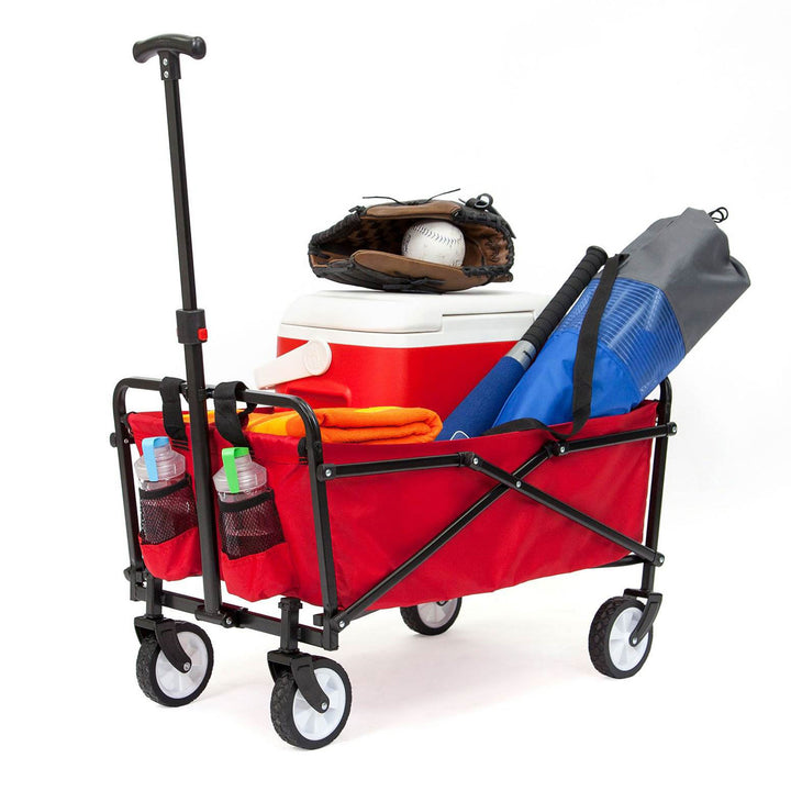 Seina Steel Compact Collapsible Folding Outdoor Portable Utility Cart in Red - VMInnovations