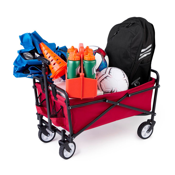 Seina Steel Compact Collapsible Folding Outdoor Portable Utility Cart in Red - VMInnovations