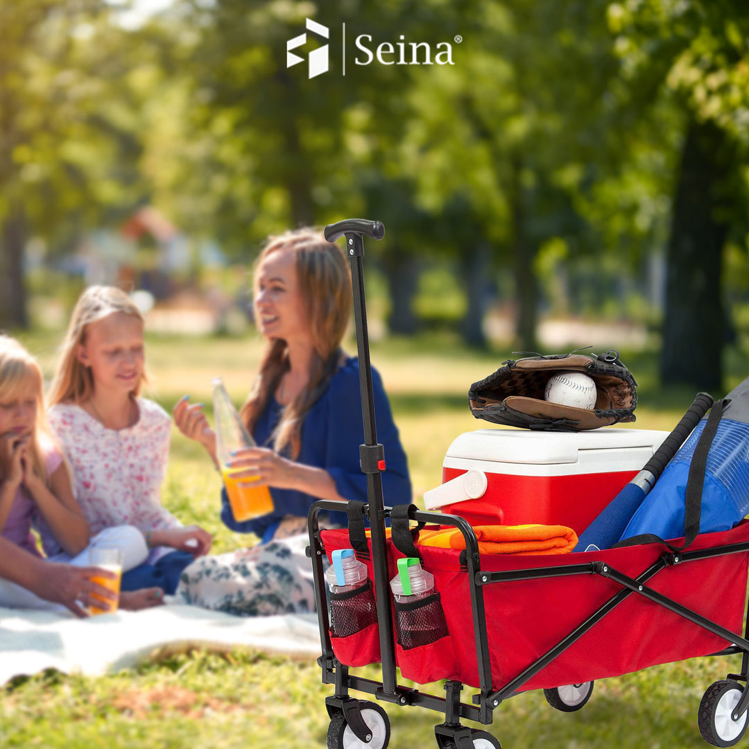 Seina Steel Compact Collapsible Folding Outdoor Portable Utility Cart in Red - VMInnovations