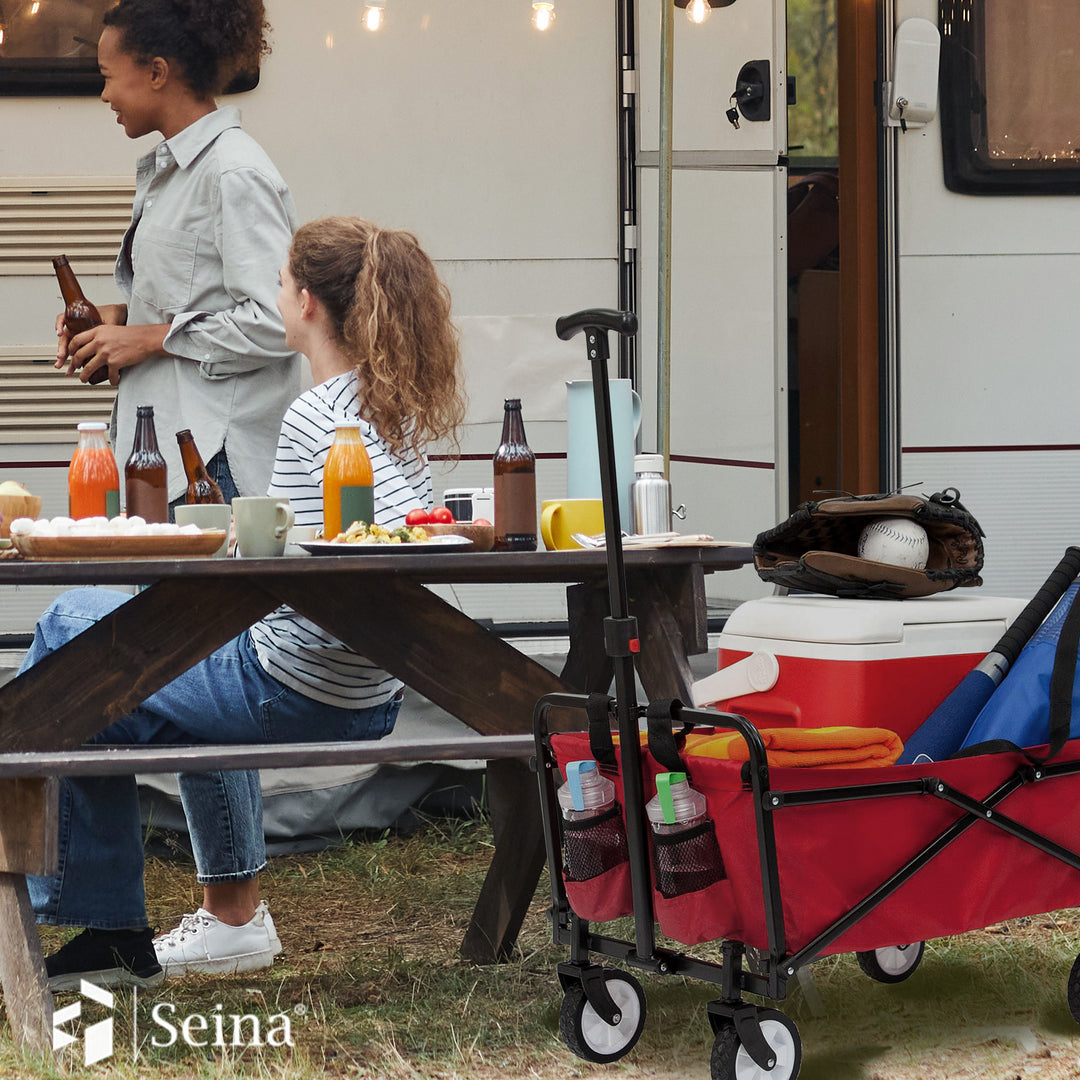 Seina Steel Compact Collapsible Folding Outdoor Portable Utility Cart in Red - VMInnovations