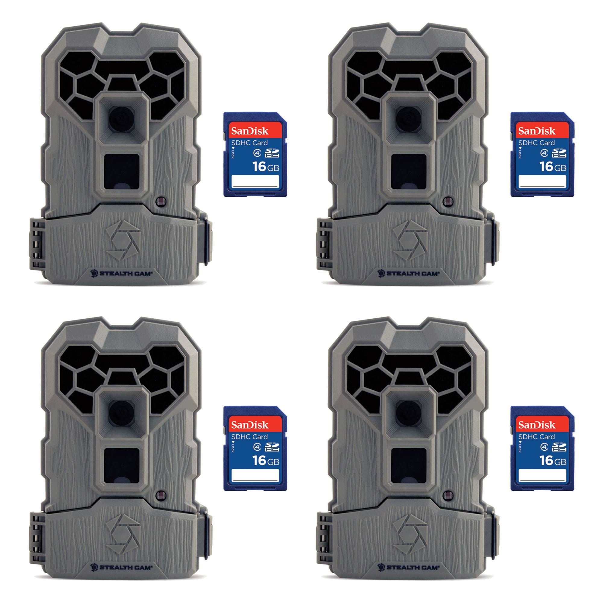 Stealth Cam QS12 10MP Infrared Hunting Scouting Game Camera, 4 Pack + SD Cards