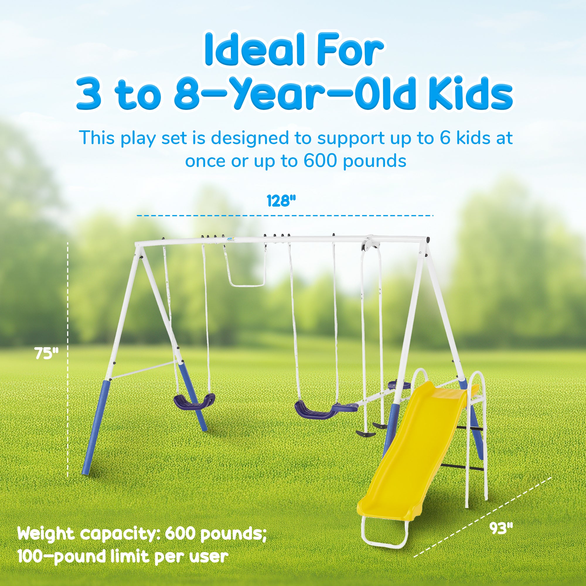 XDP Recreation Blue Ridge Play Outdoor Swing Set, Slide and Triple Fun Go Round