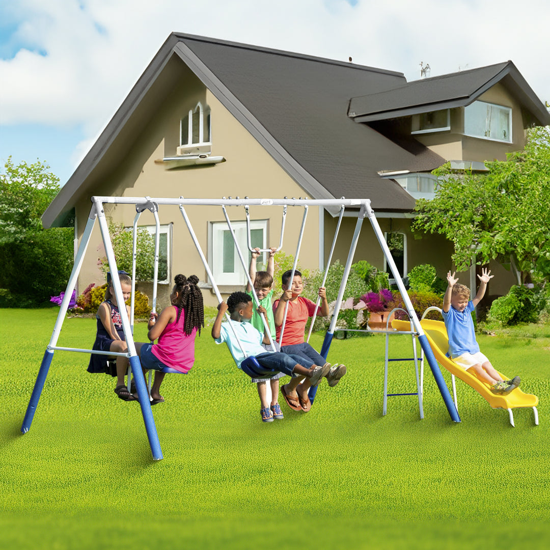 XDP Recreation Blue Ridge Play Outdoor Swing Set with Glider, 2 Swings & Slide - VMInnovations