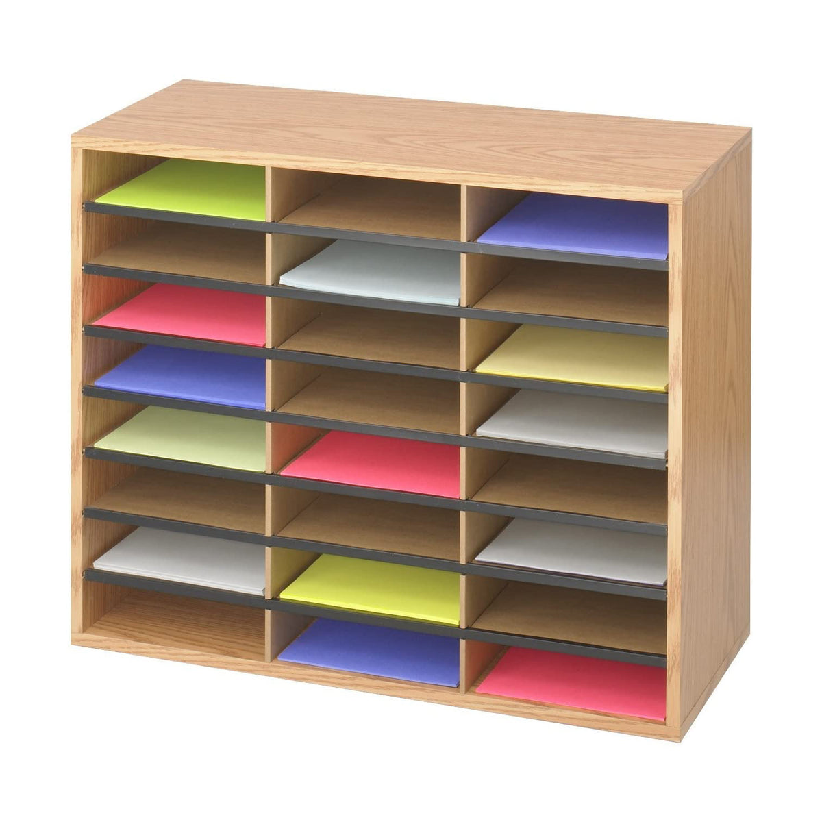 Safco 24 Letter Size Wooden Storage Compartment Literature Organizer with Labels