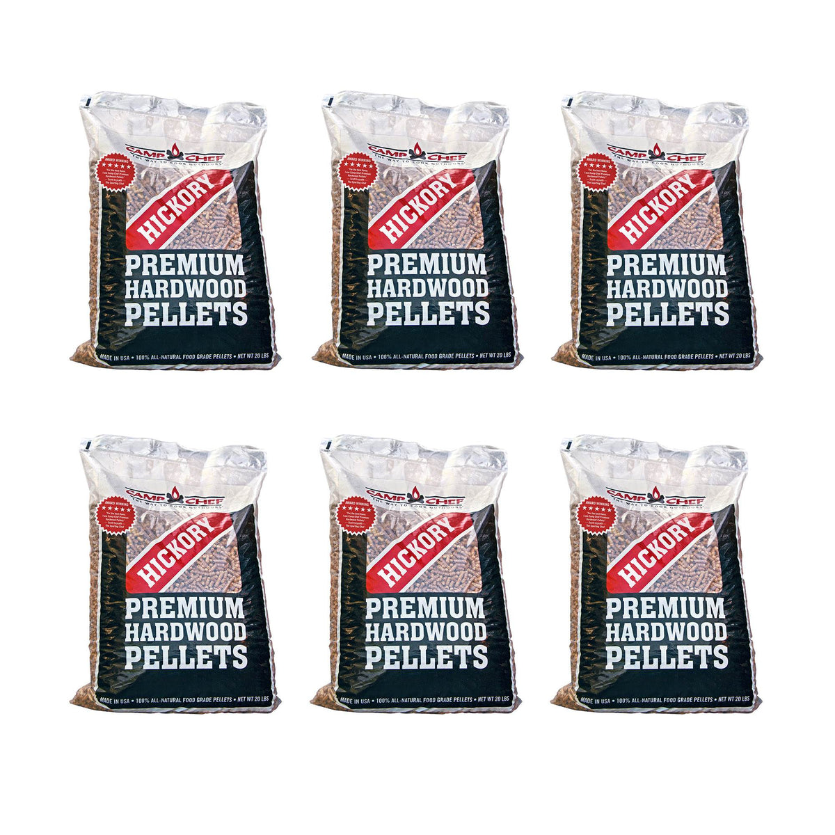 Camp Chef Smoker Grill Premium Hickory BBQ Hardwood Pellets, 20 lbs (6 Pack)