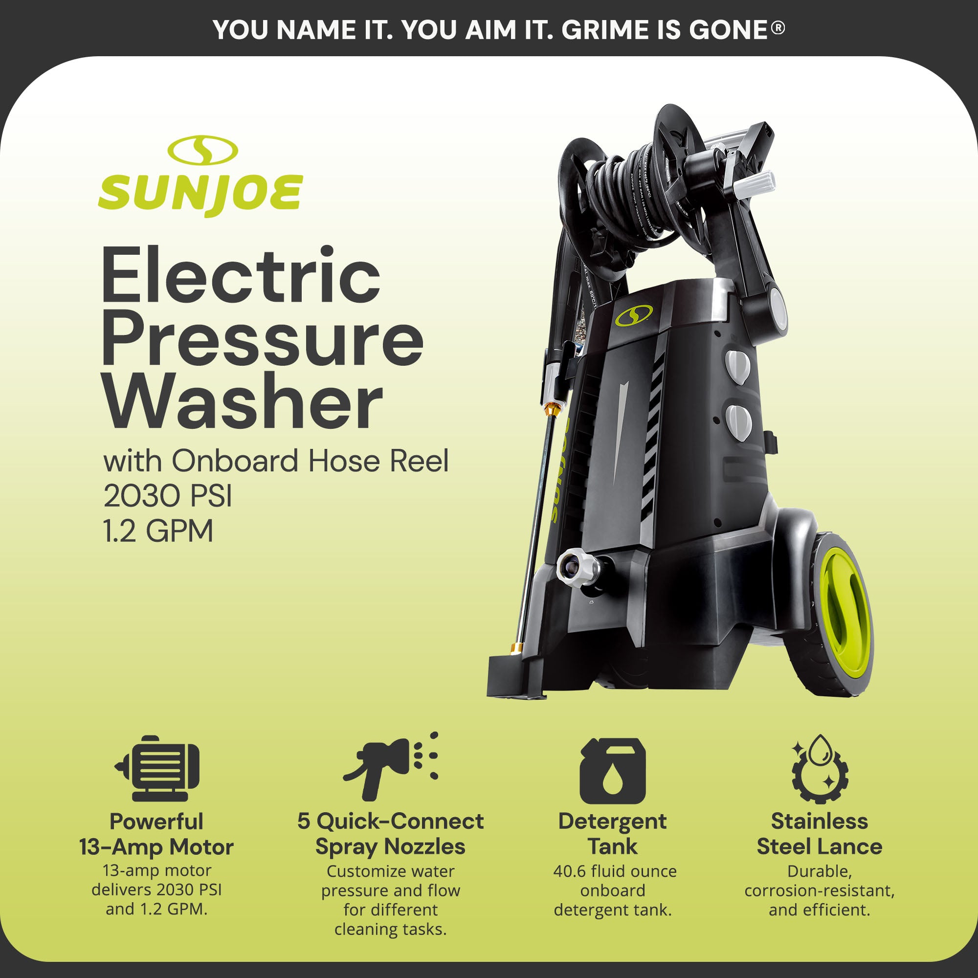 Sun Joe 14.5-Amp 2030 PSI Corded Electric Pressure Washer w/Hose Reel (Used)