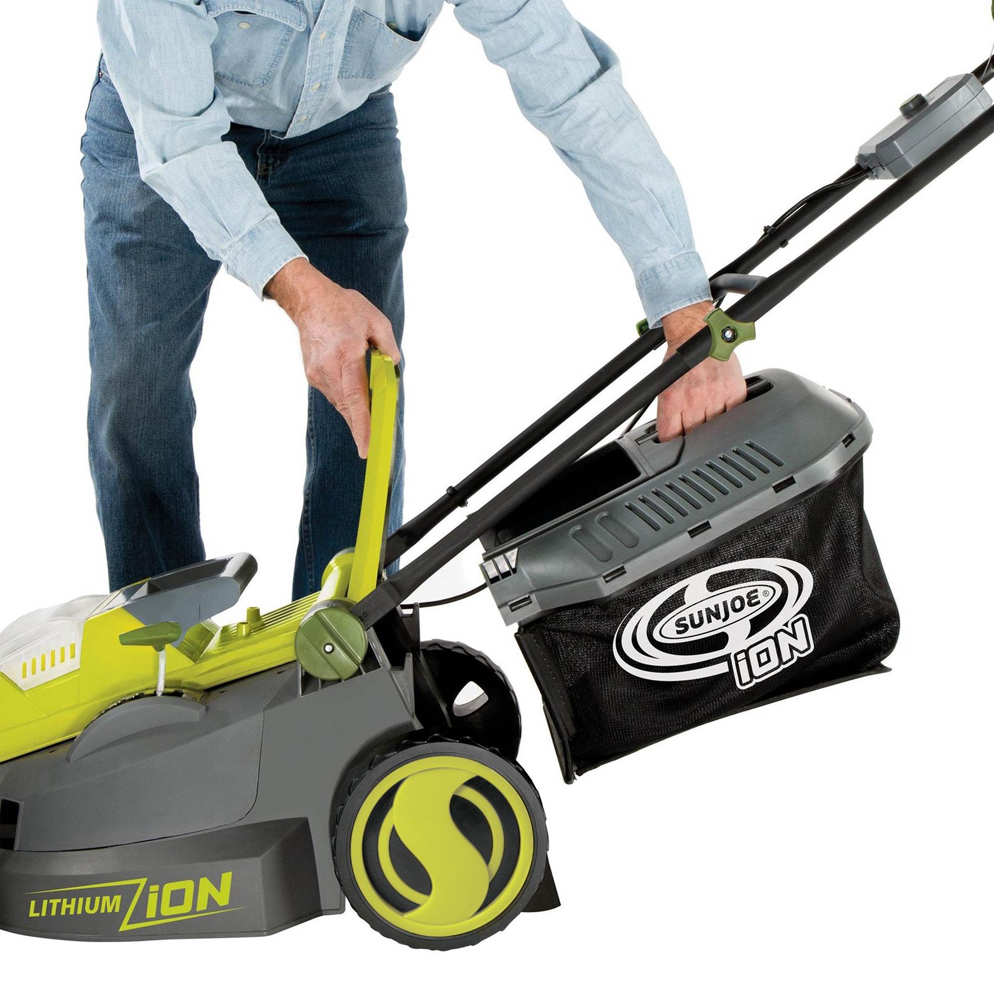 Sun Joe ION16LM iON 40V 4.0 Ah Cordless 16 Inch Push Behind Lawn Mower, Green