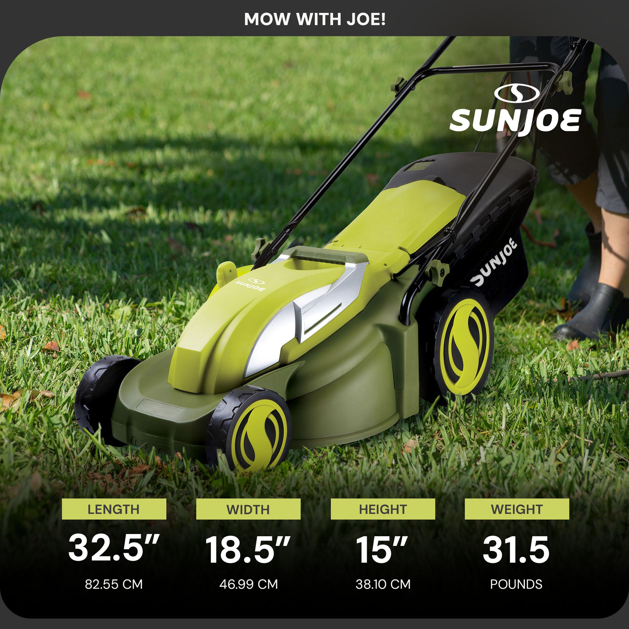 Sun Joe Push Lawn Mower and Mulcher, 17" Walk Behind Grass Cutter, SUJ-MJ403E