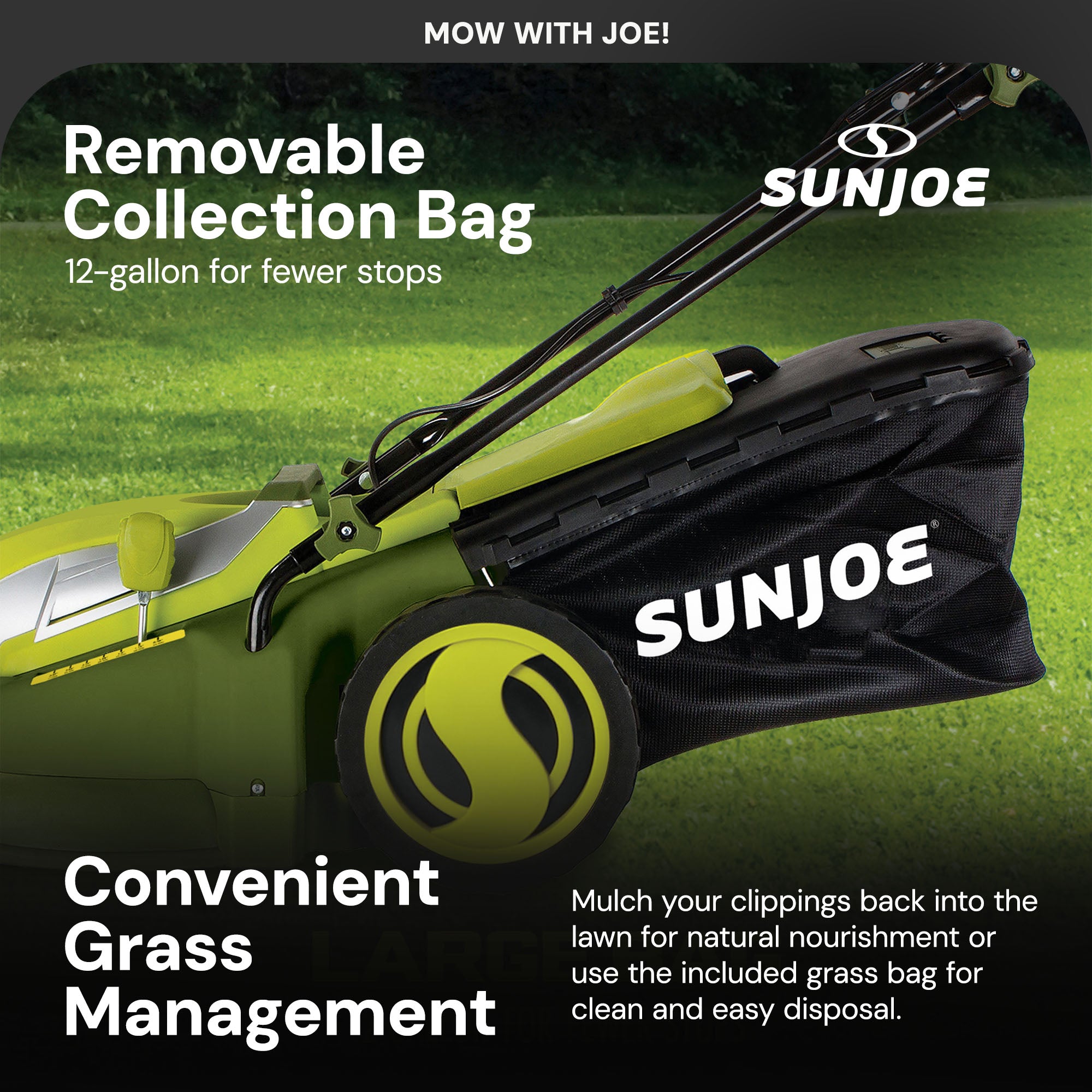 Sun Joe Push Lawn Mower and Mulcher, 17" Walk Behind Grass Cutter, SUJ-MJ403E