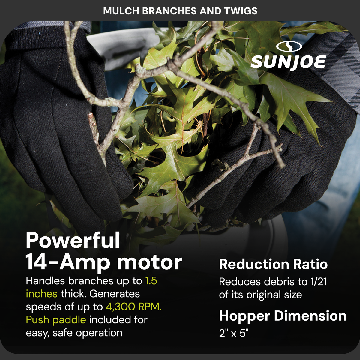 Sun Joe CJ601E Electric Garden Wood Leaf Waste Chipper Shredder Mulcher, Green - VMInnovations