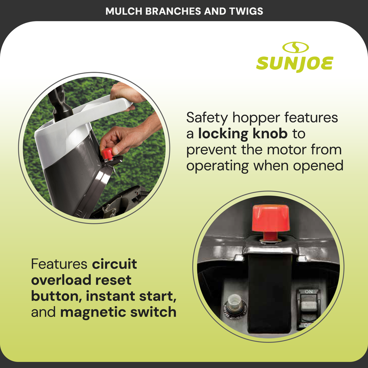 Sun Joe CJ601E Electric Garden Wood Leaf Waste Chipper Shredder Mulcher, Green - VMInnovations