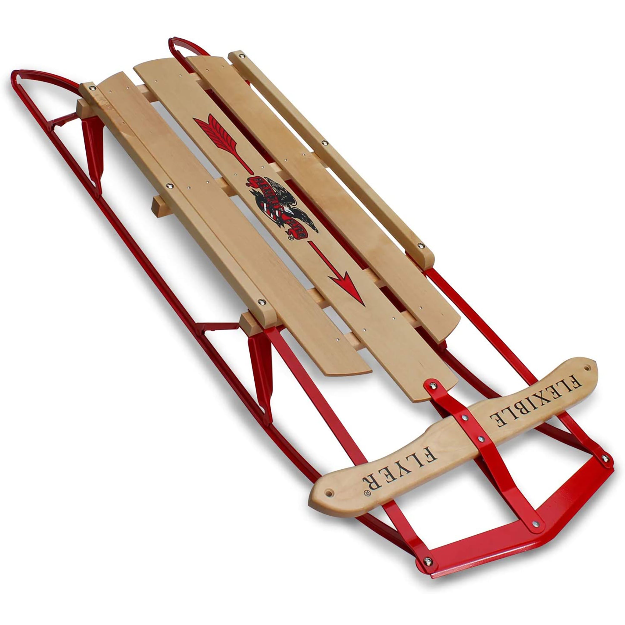 Flexible Flyer Metal Runner Steel/Wood 48" Long Snow Slider Sled for Kids, Red - VMInnovations