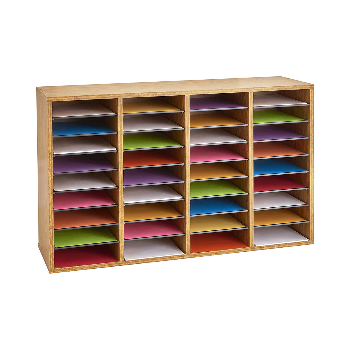 Safco Products Wood Storage Organizer w/ 36 Adjustable Compartments, Medium Oak