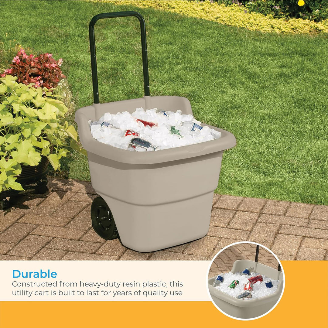Suncast LC1250D 15 Gallon Poly Multipurpose Rolling Lawn and Garden Cart, Taupe - VMInnovations