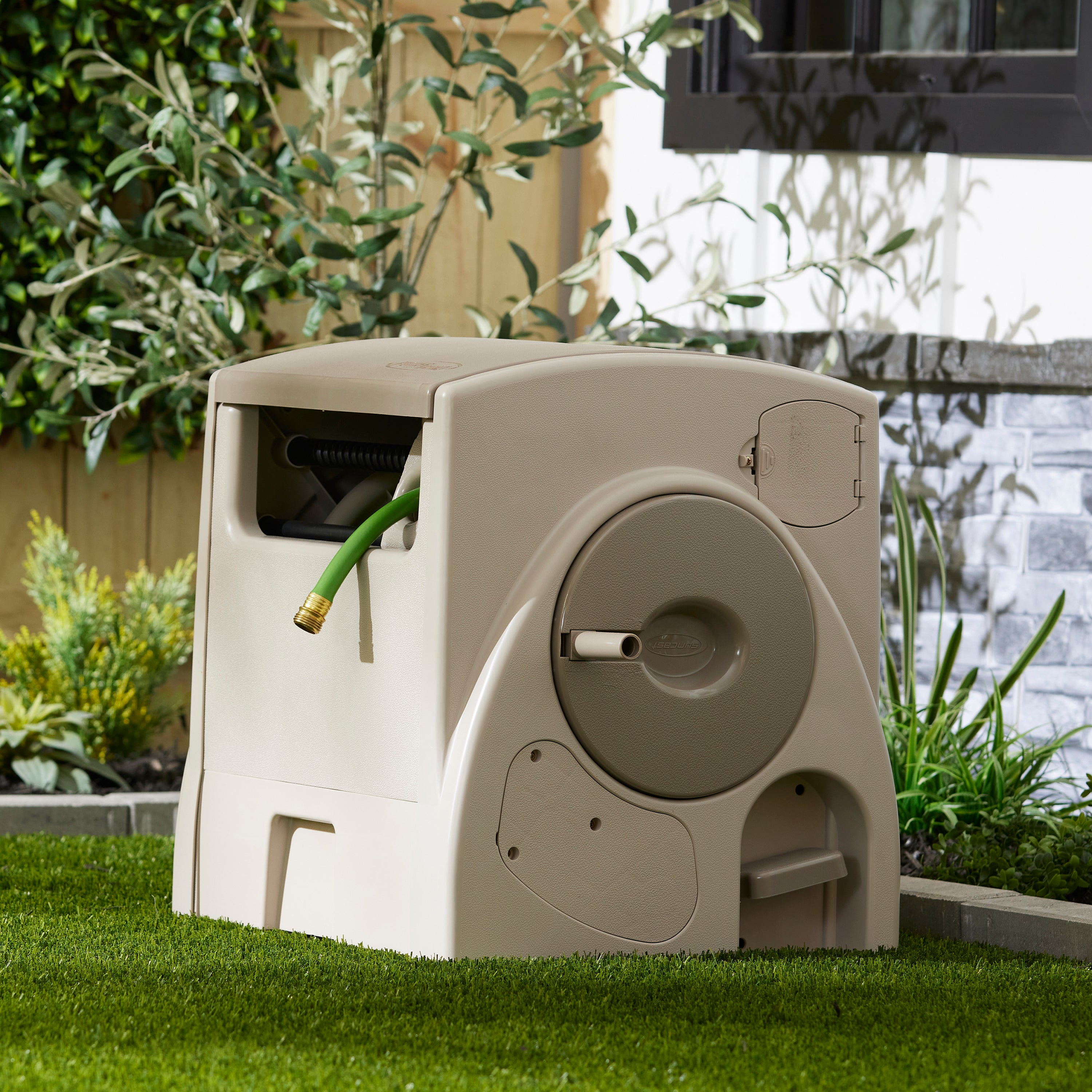 Suncast 100 Foot Capacity Automatic Rewind Garden Hose Reel, Taupe (3 Pack) - VMInnovations