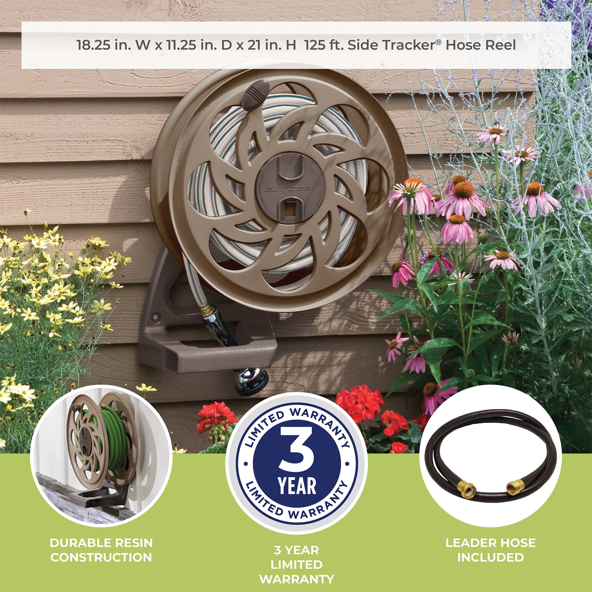 Suncast 125 Foot Capacity Side Tracker Garden Hose Reel with Guide (For Parts)