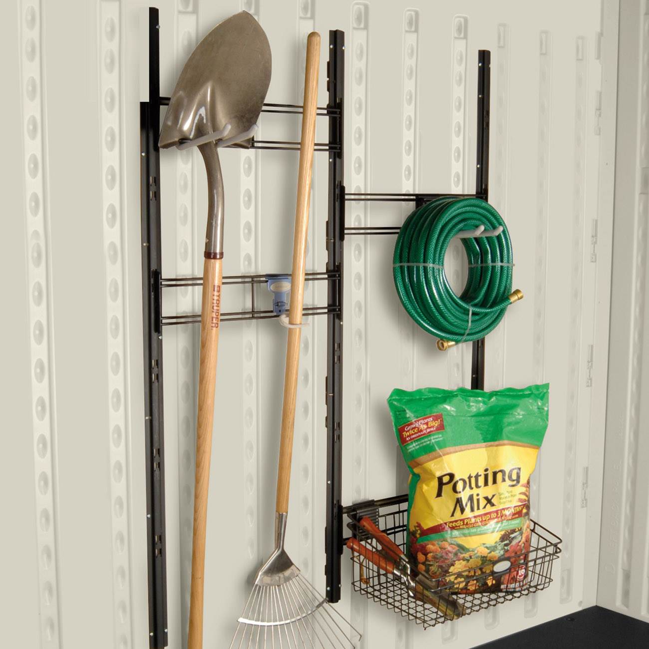 Suncast Storage Shed Garager Organizer Kit Bracket, Hooks, & Basket (Open Box)