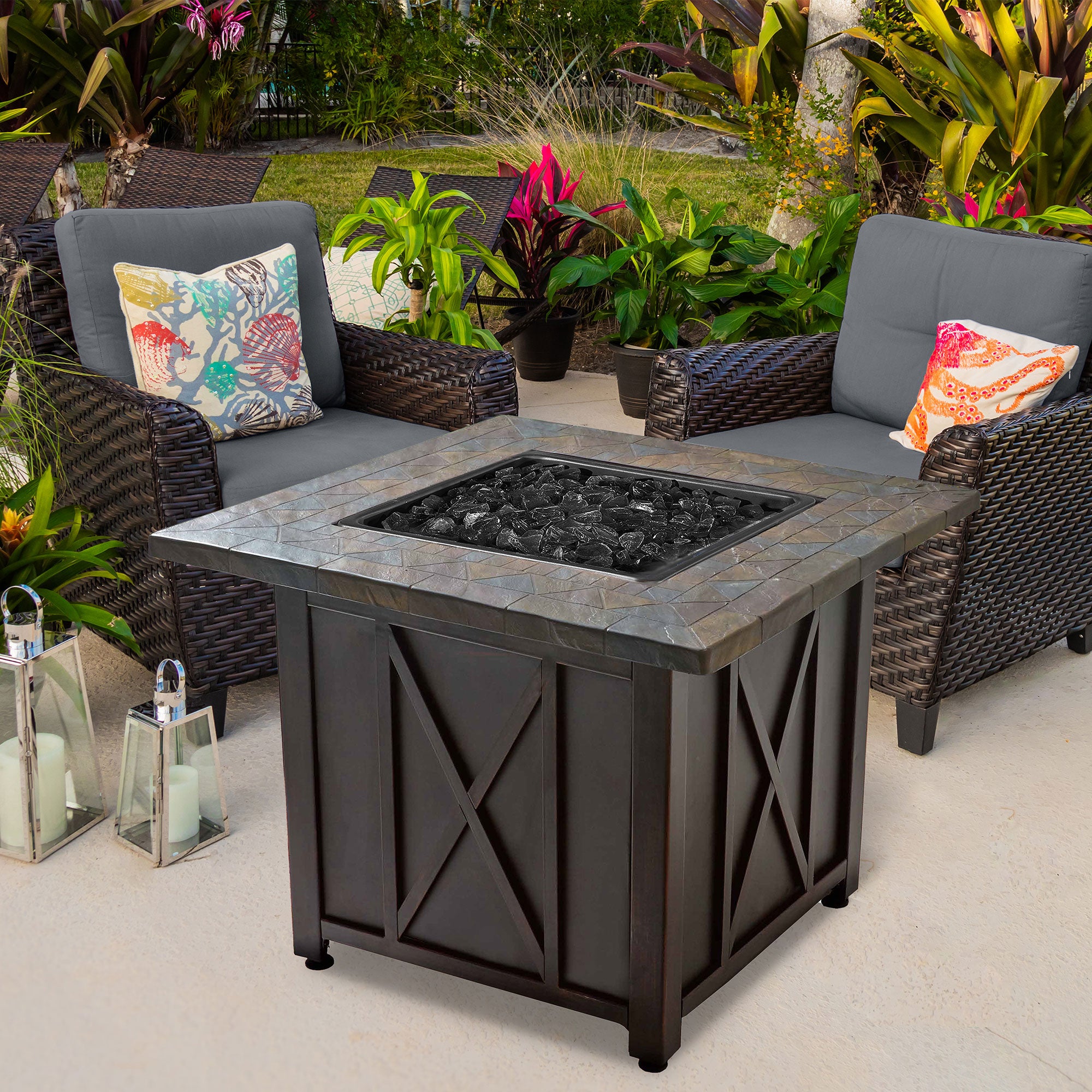 Endless Summer 30,000 BTU LP Gas Outdoor Patio Fire Pit Table w/Black Fire Glass - VMInnovations