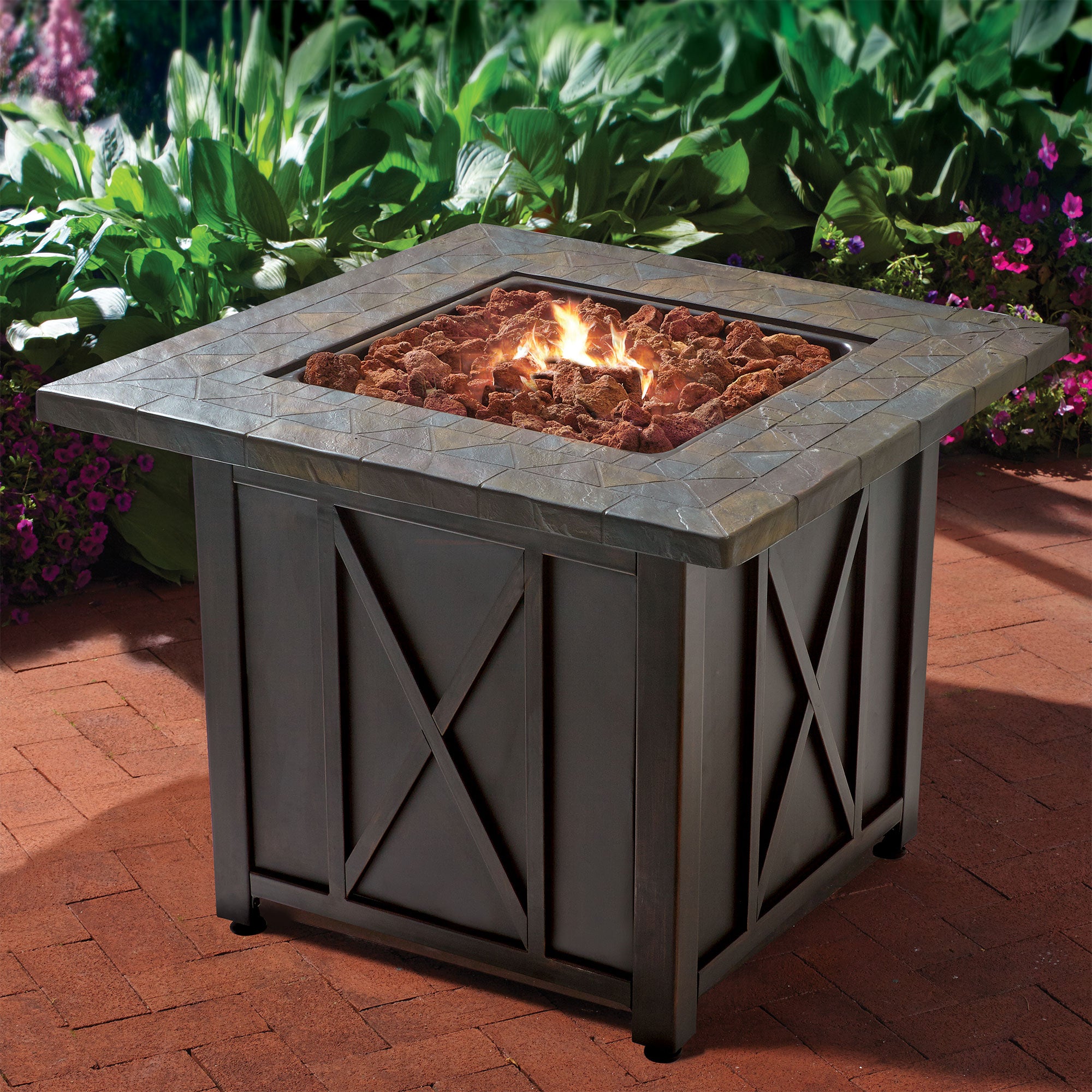 Endless Summer 30,000 BTU LP Gas Outdoor Fire Pit Table with Lava Rock, Bronze