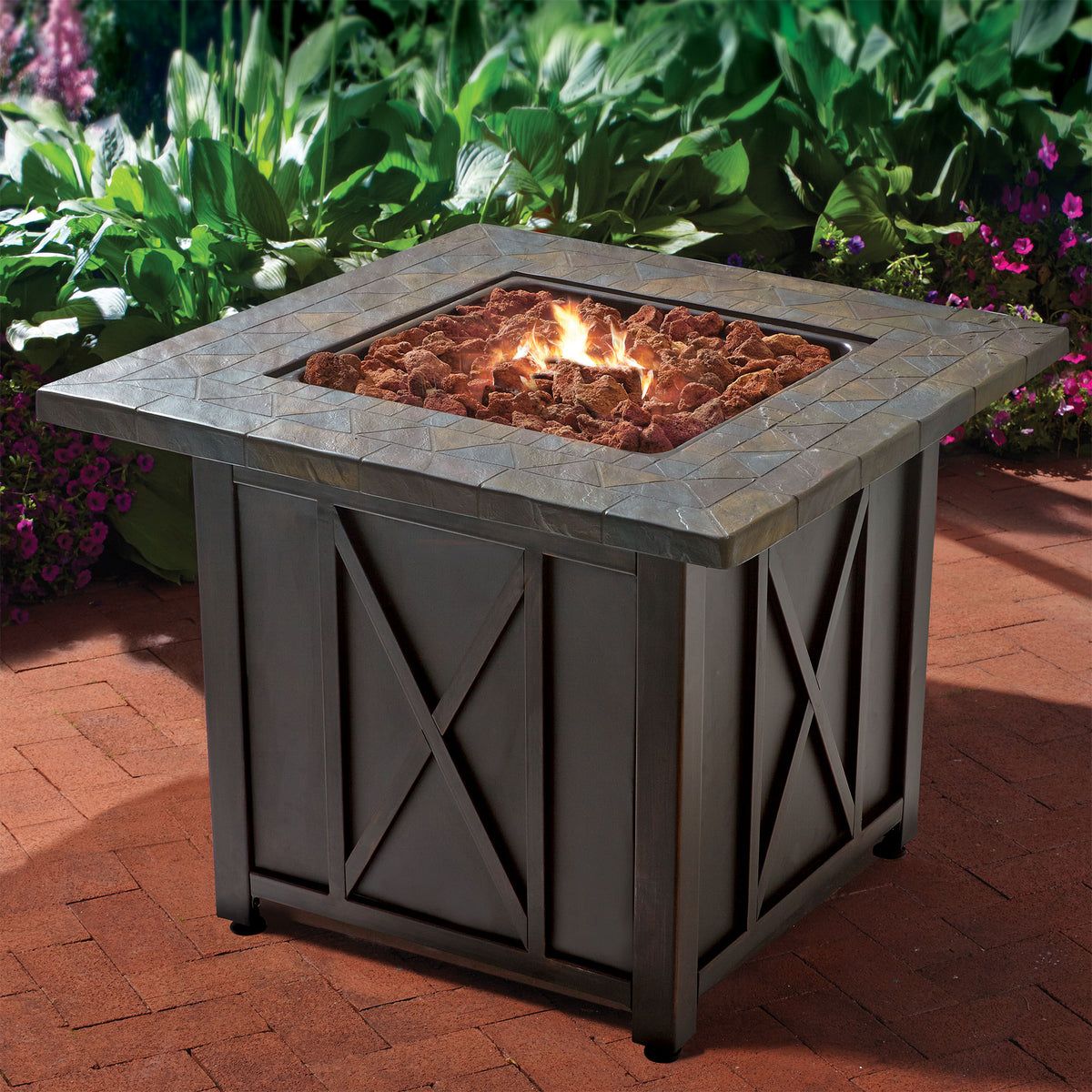 Endless Summer 30,000 BTU LP Gas Outdoor Fire Pit Table with Lava Rock, Bronze