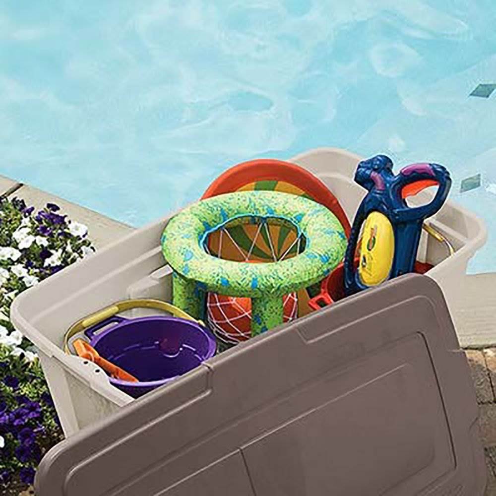 Suncast 50 Gallon Taupe Outdoor Accessory Storage Bin w/ Lid, 3 Pack (Open Box)