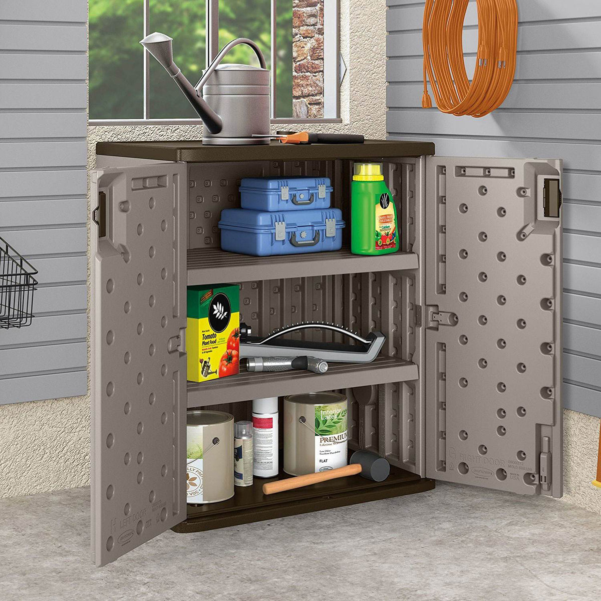 Suncast 9 Cu Ft Heavy Duty Resin Garage Base Storage Cabinet, Platinum(Open Box)
