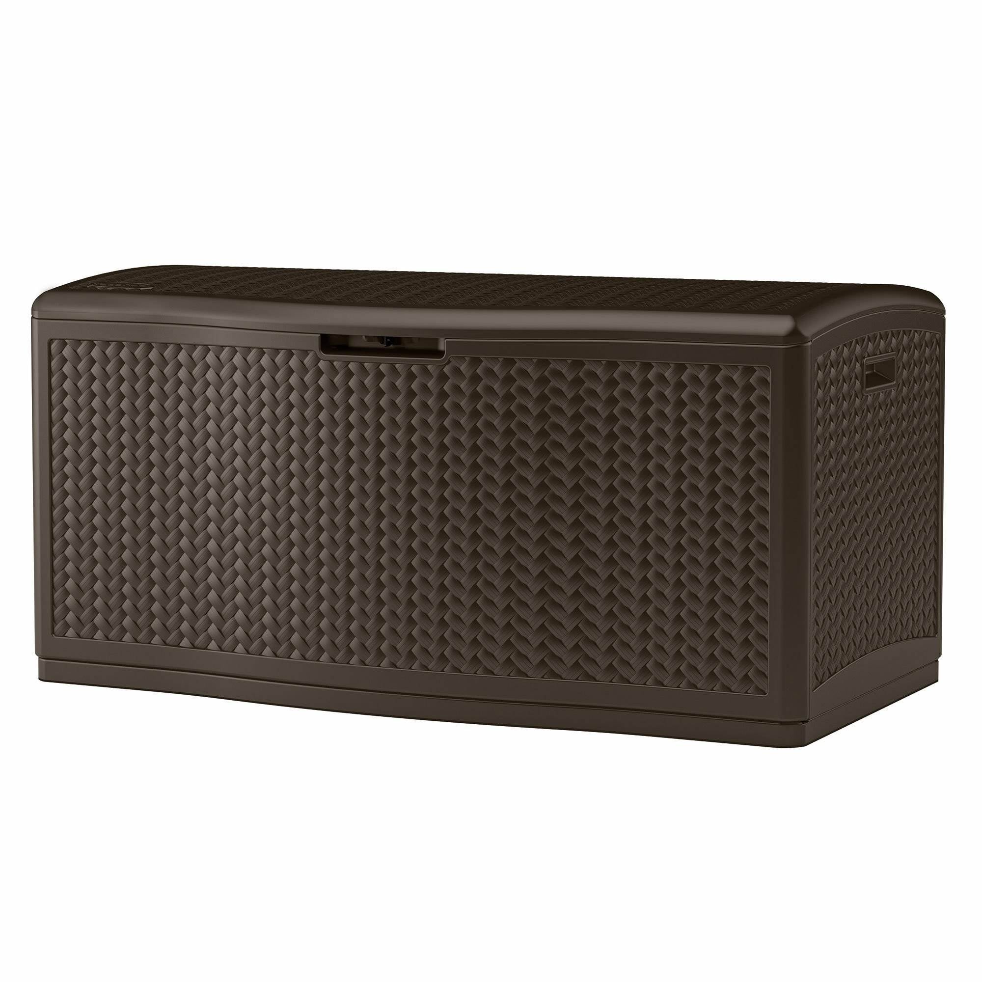 Suncast 124 Gal Extra Large Wicker Resin Outdoor Patio Storage Deck Box, Java