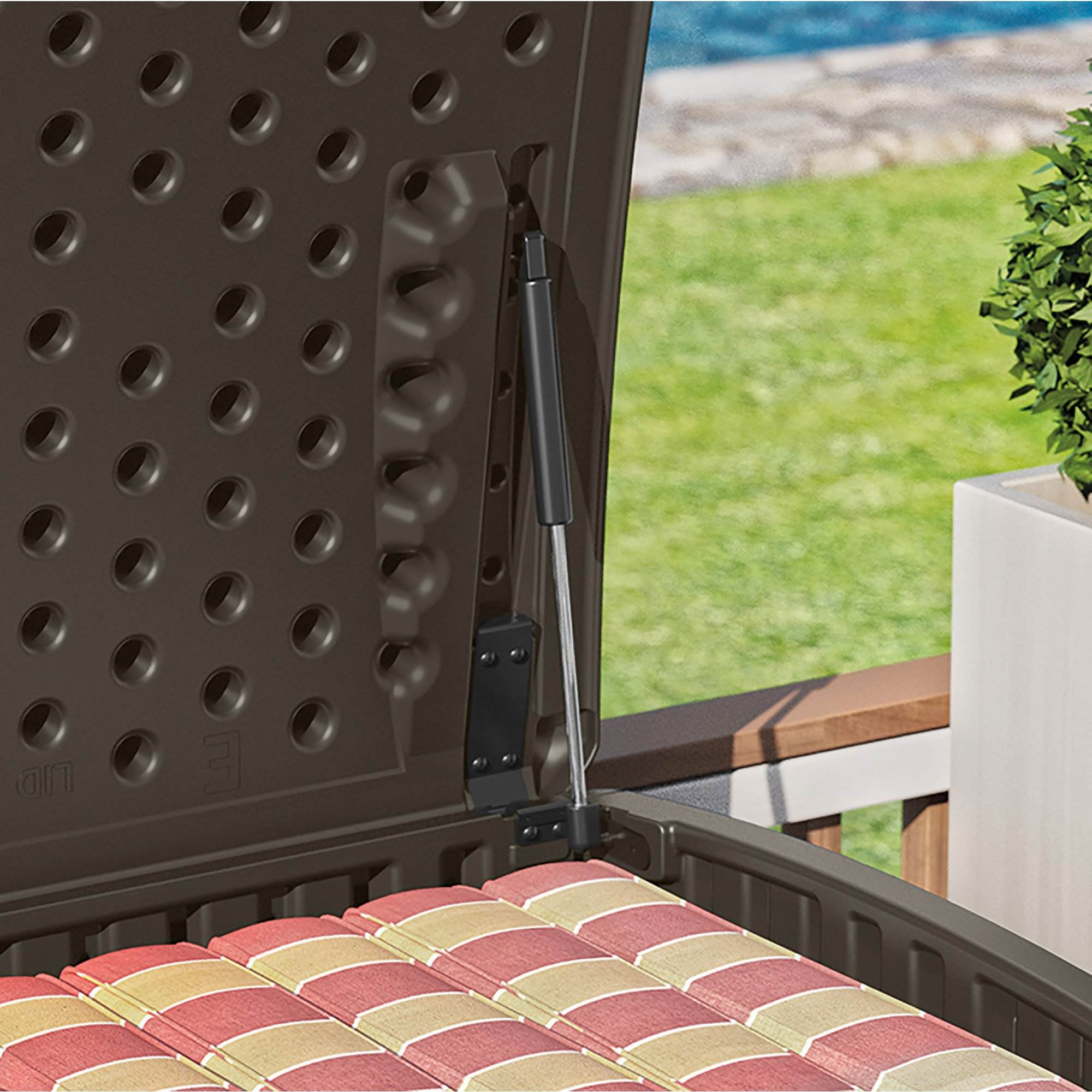 Suncast 124 Gal Extra Large Wicker Resin Outdoor Patio Storage Deck Box, Java